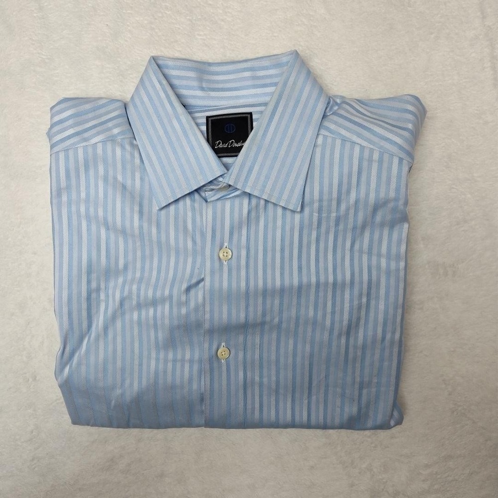 David Donahue Shirt Mens 16 34/35 Blue Stripe Dress Long Sleeve French Cuff